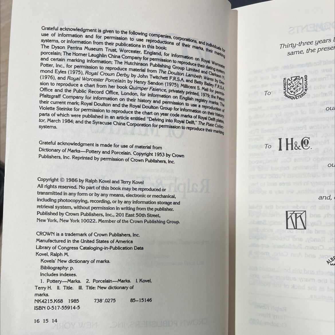 kovels' new dictionary of marks book, by ralph kovel and terry kovel, 1986 Hardcover image 3