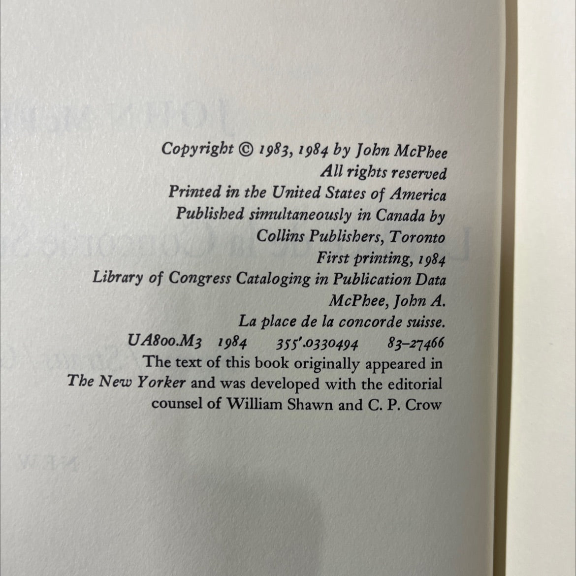 la place de la concorde suisse book, by john mcphee, 1984 Hardcover image 3