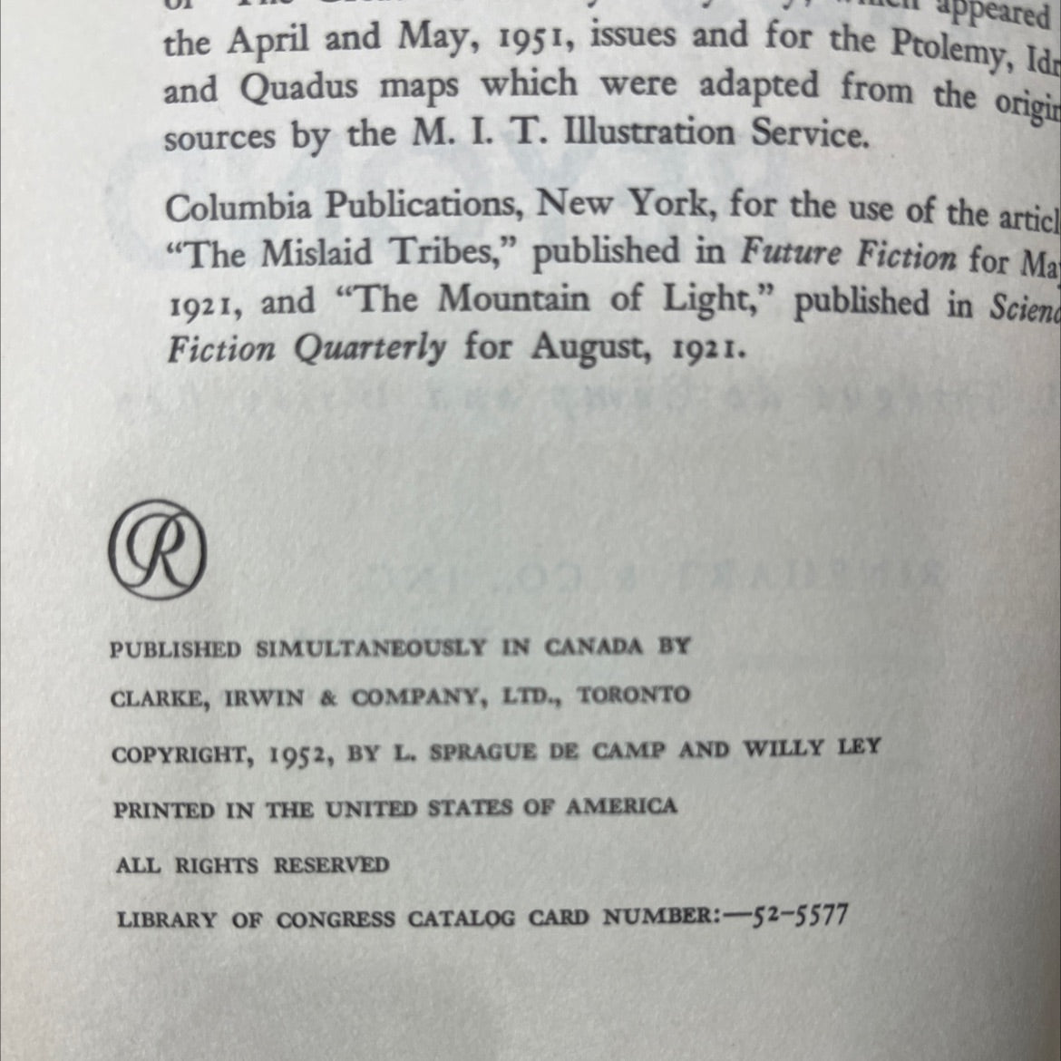 lands beyond book, by L. Sprague de Camp and Willy Ley, 1952 Hardcover image 3