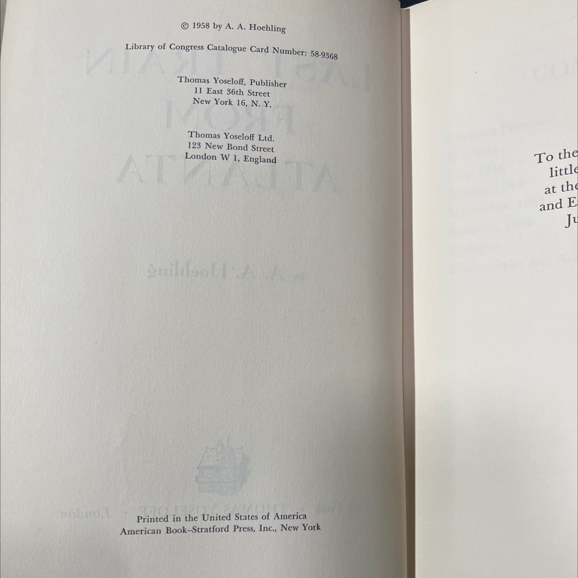 last train from atlanta book, by a. a. hoehling, 1958 Hardcover image 3