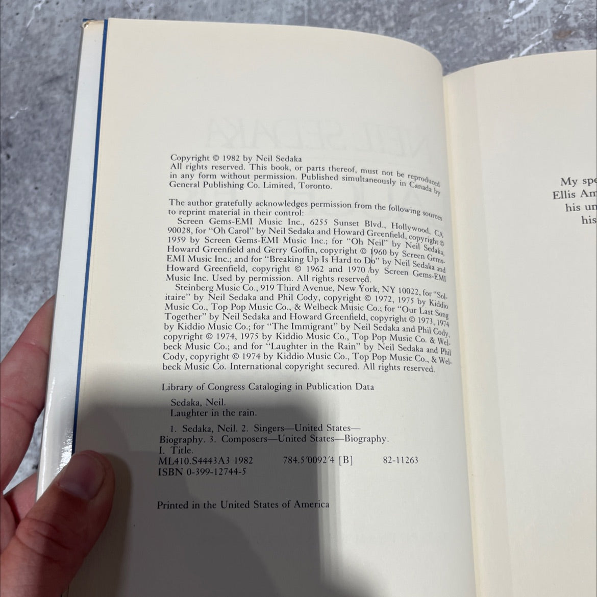 laughter in the rain my own story book, by Neil Sedaka, 1982 Hardcover image 3
