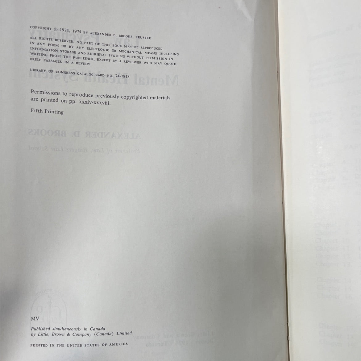 law, psychiatry and the mental health system book, by alexander d. brooks, 1974 Hardcover image 3