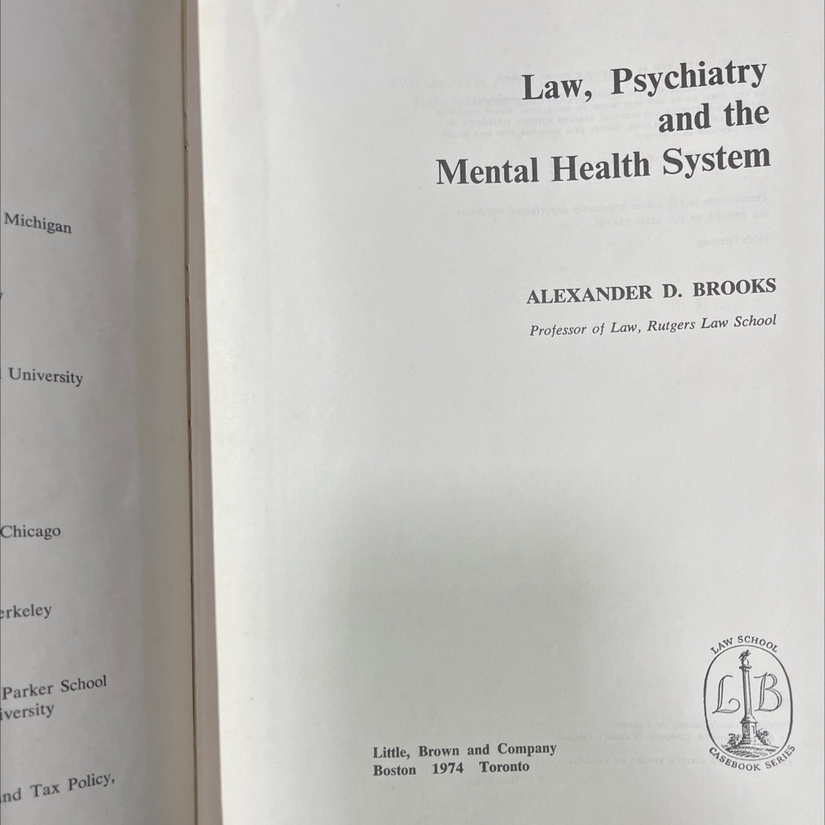 law, psychiatry and the mental health system book, by alexander d. brooks, 1974 Hardcover image 2