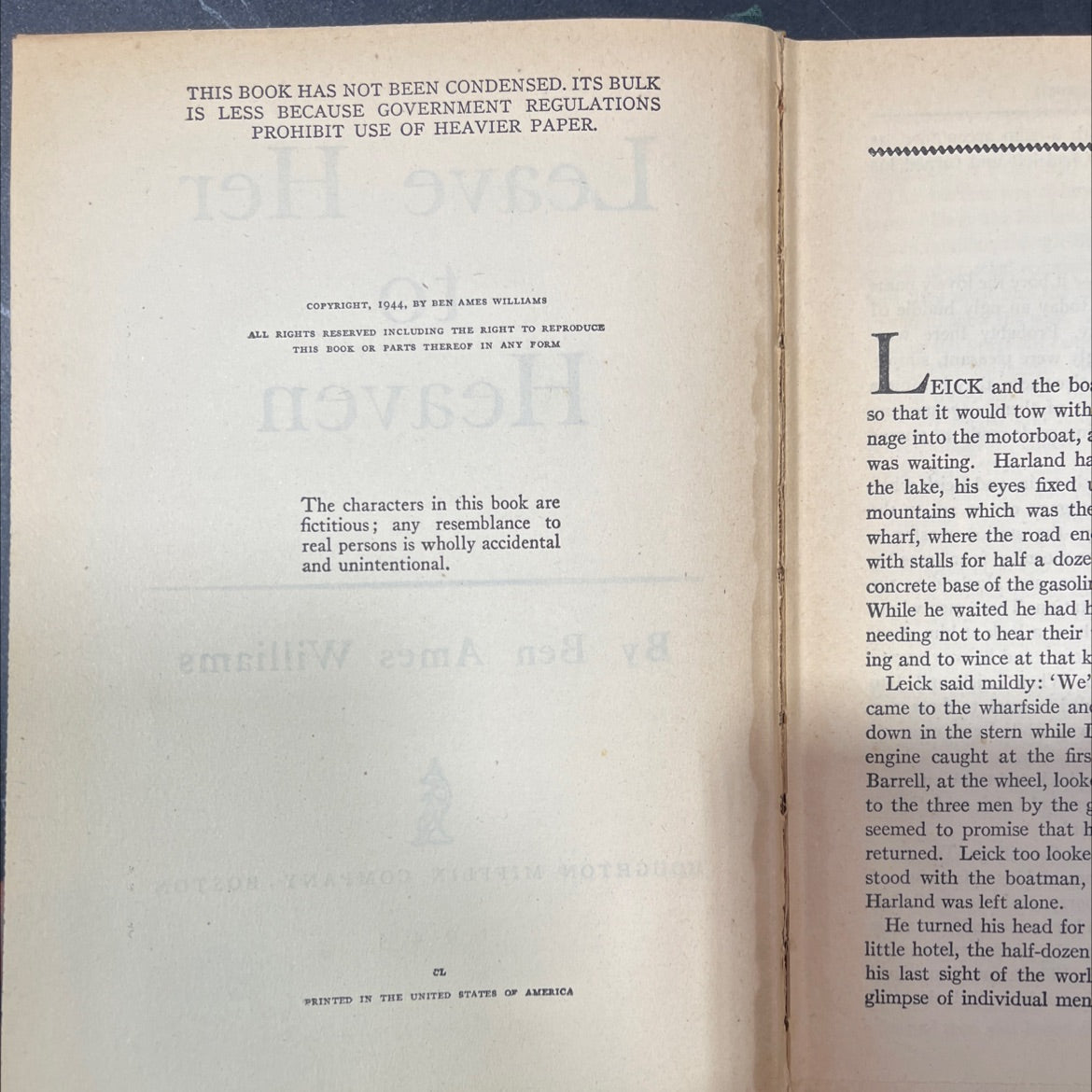 leave her to heaven book, by ben ames williams, 1945 Hardcover image 3