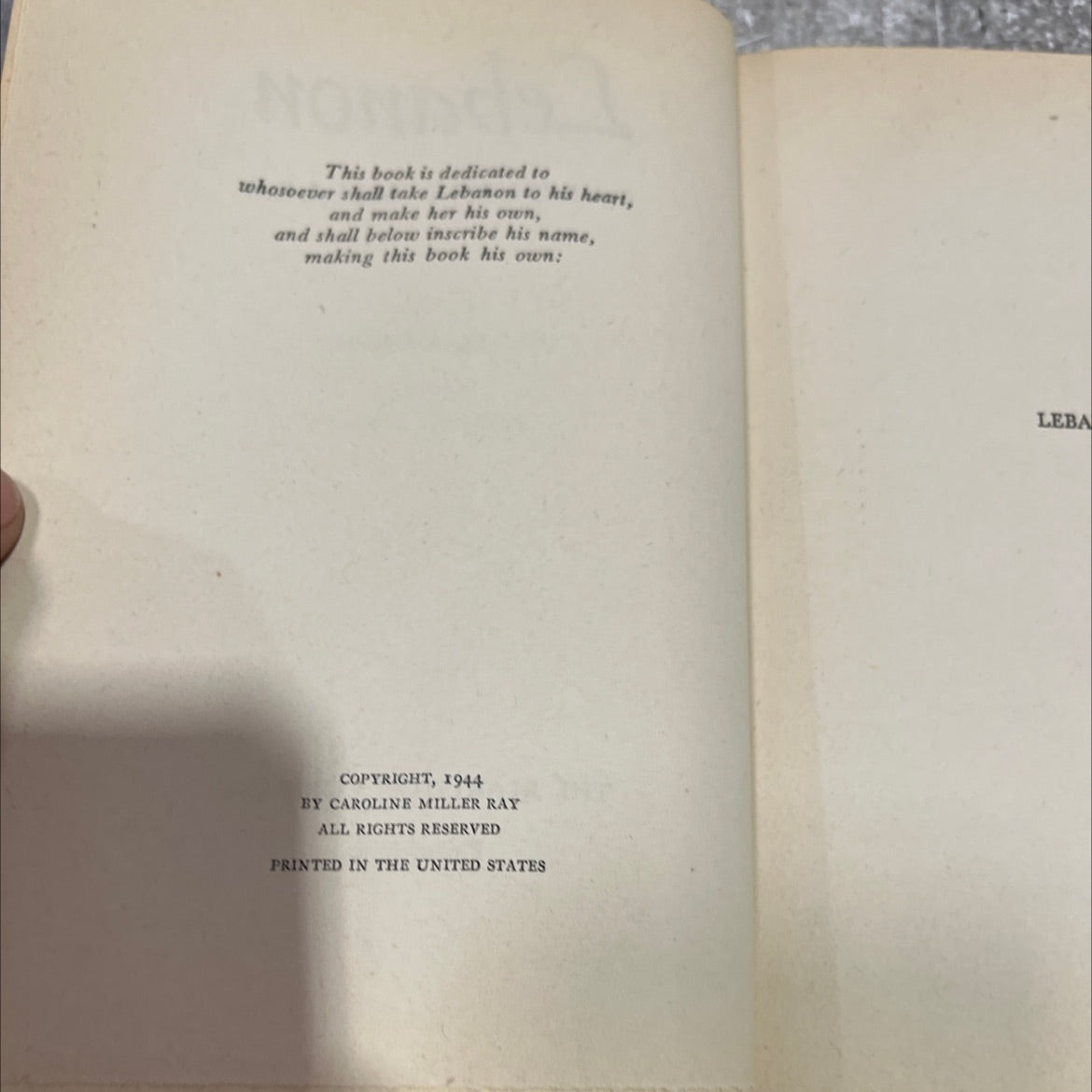 lebanon book, by caroline miller, 1944 Hardcover image 3