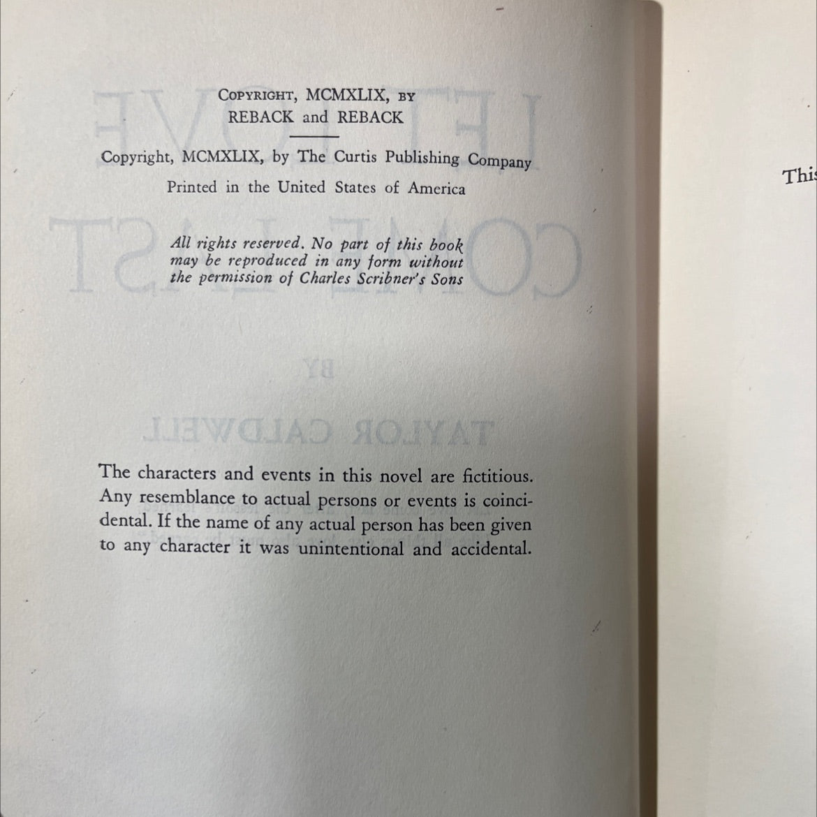 let love come last book, by taylor caldwell, 1949 Hardcover image 3