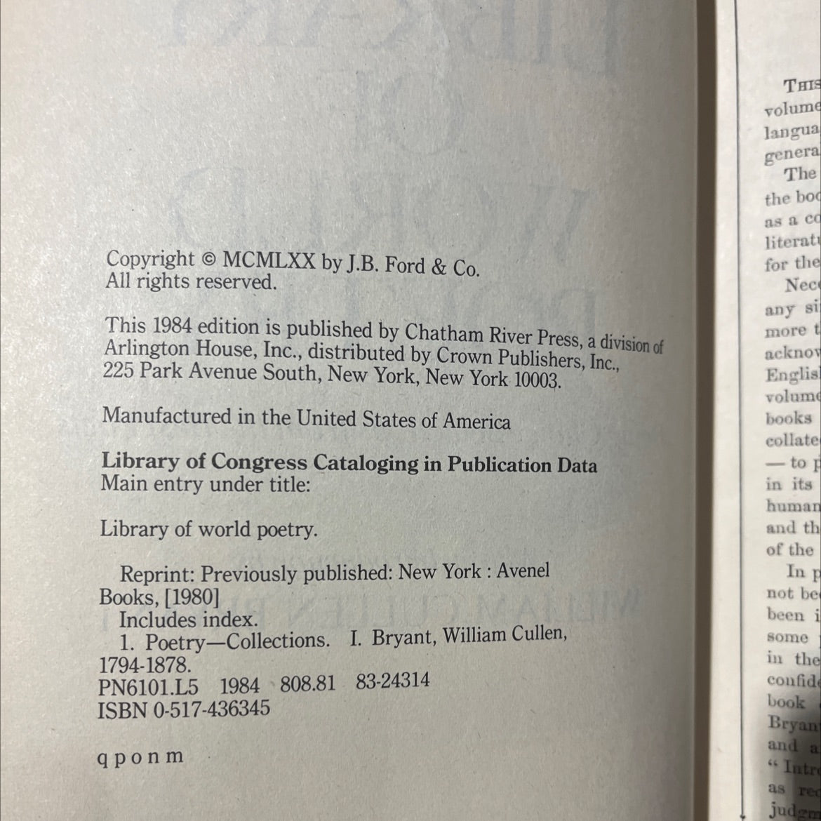 library of world poetry book, by William Cullen Bryant, 1984 Leather image 3