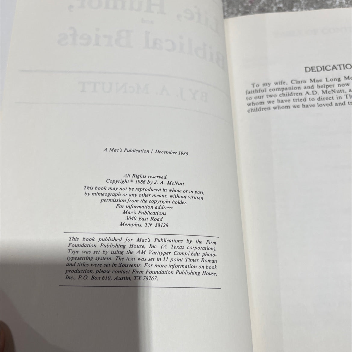 life, humor, and biblical briefs book, by j. a. mcnutt, 1986 Hardcover image 3