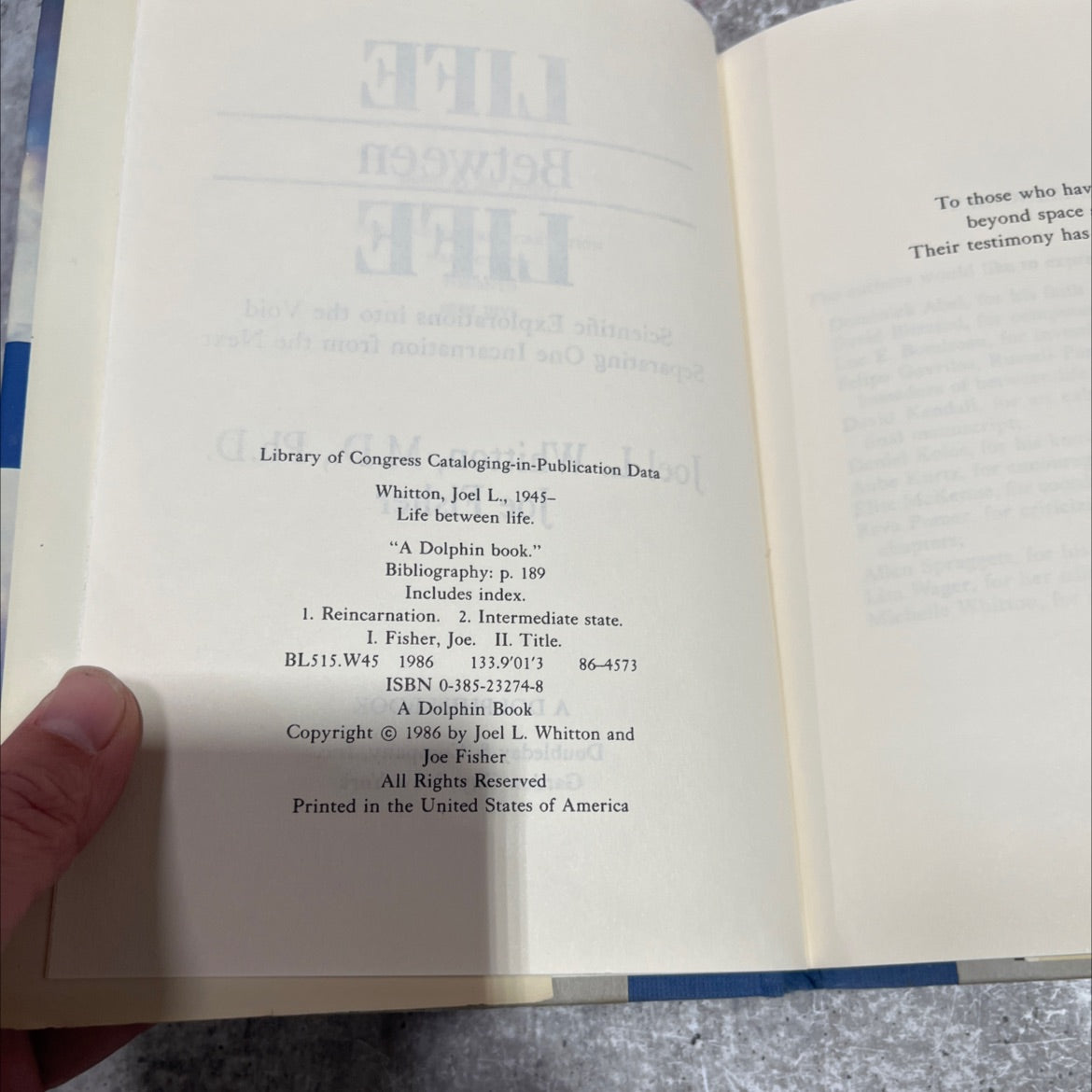 life between life book, by Joel L. Whitton, M.D., Ph.D., Joe Fisher, 1986 Hardcover image 3