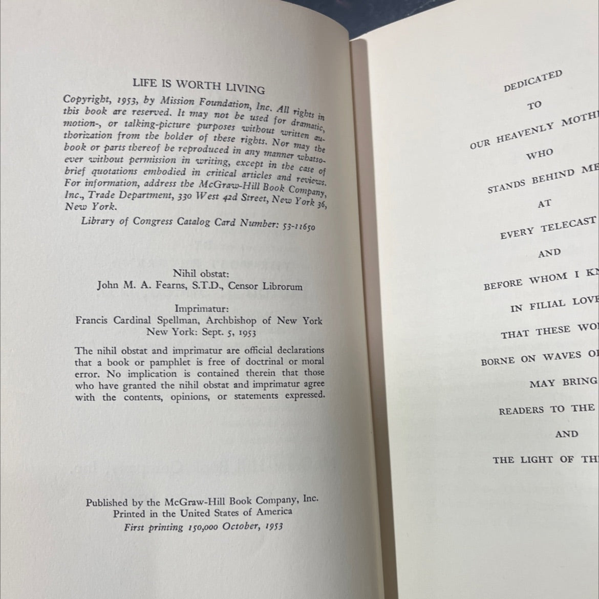 life is worth living book, by Fulton J. Sheen, 1953 Hardcover image 3