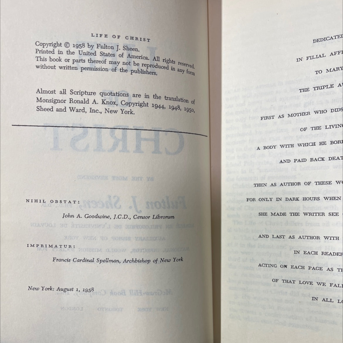 life of christ book, by Fulton J. Sheen, 1958 Hardcover image 3