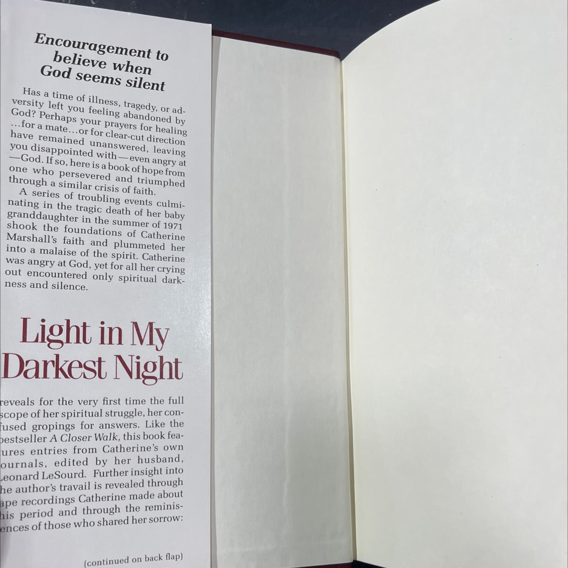 light in my darkest night book, by catherine marshall, 1989 Hardcover image 4