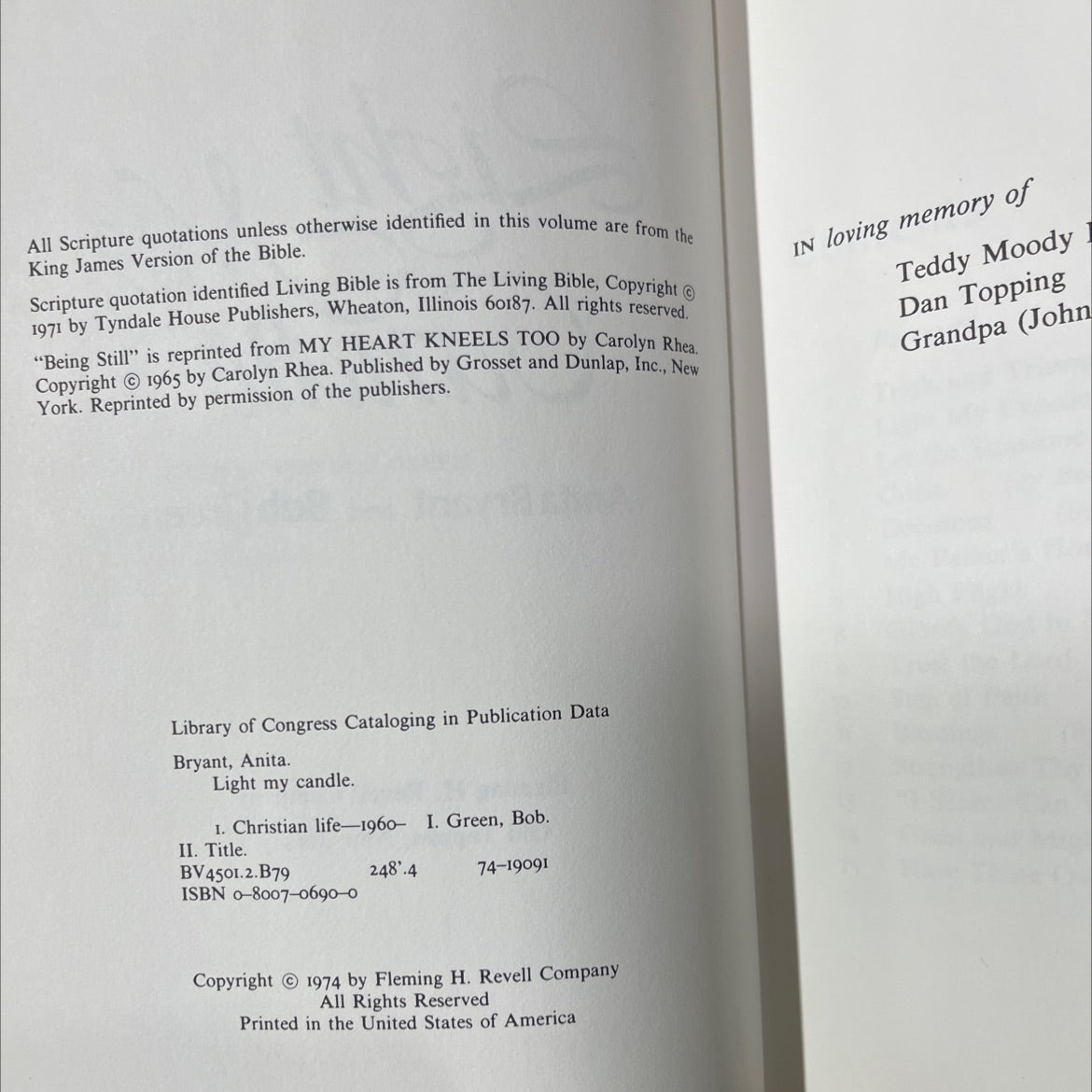 light my candle book, by Anita Bryant and Bob Green, 1974 Hardcover image 3