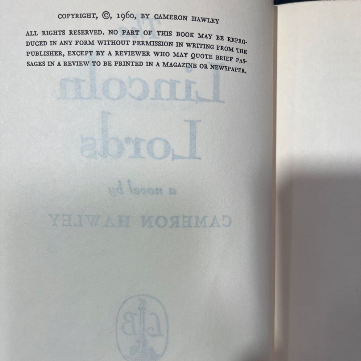 lincoln lords book, by cameron hawley, 1960 Hardcover, Vintage image 3