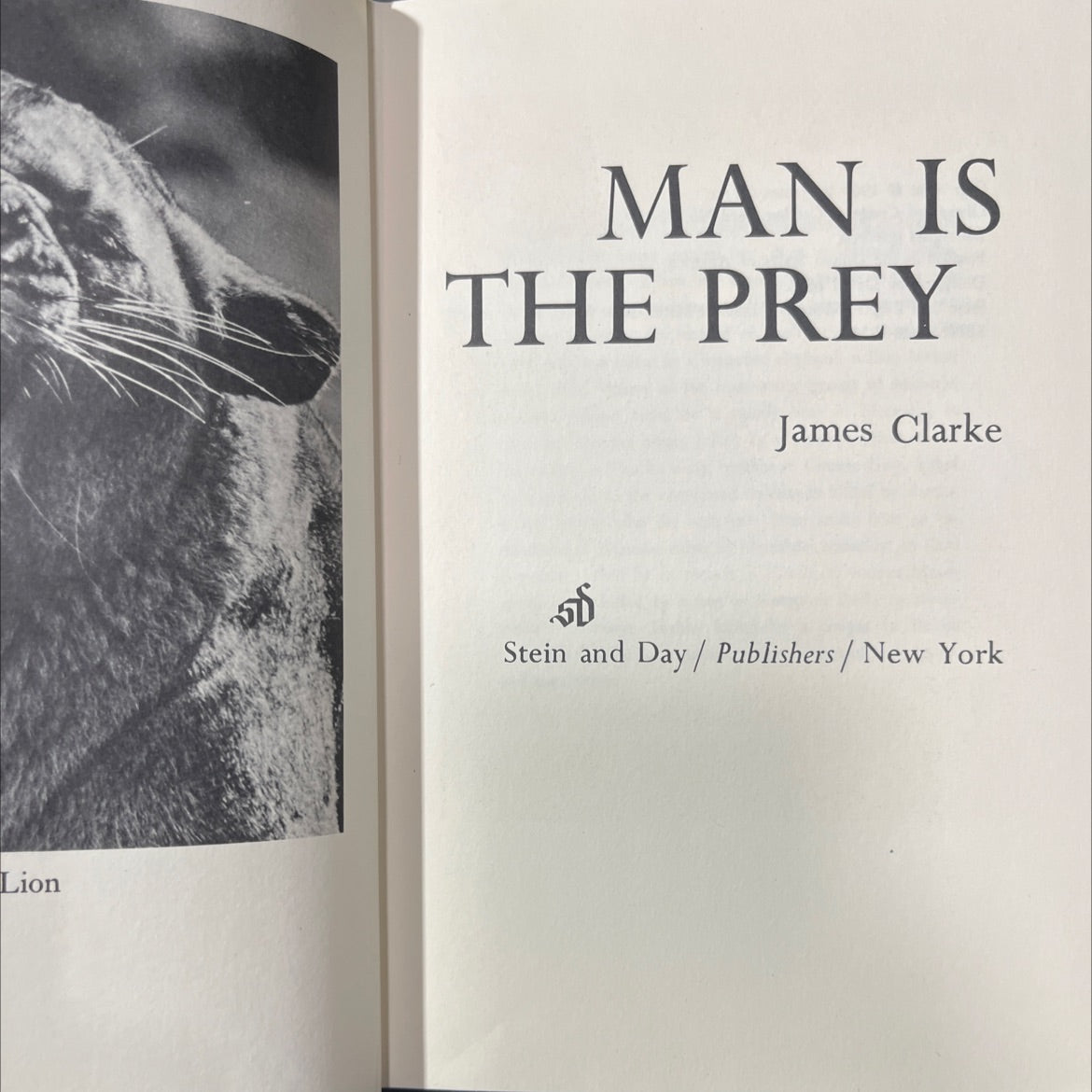 lion man is the prey book, by james clarke, 1969 Hardcover image 2