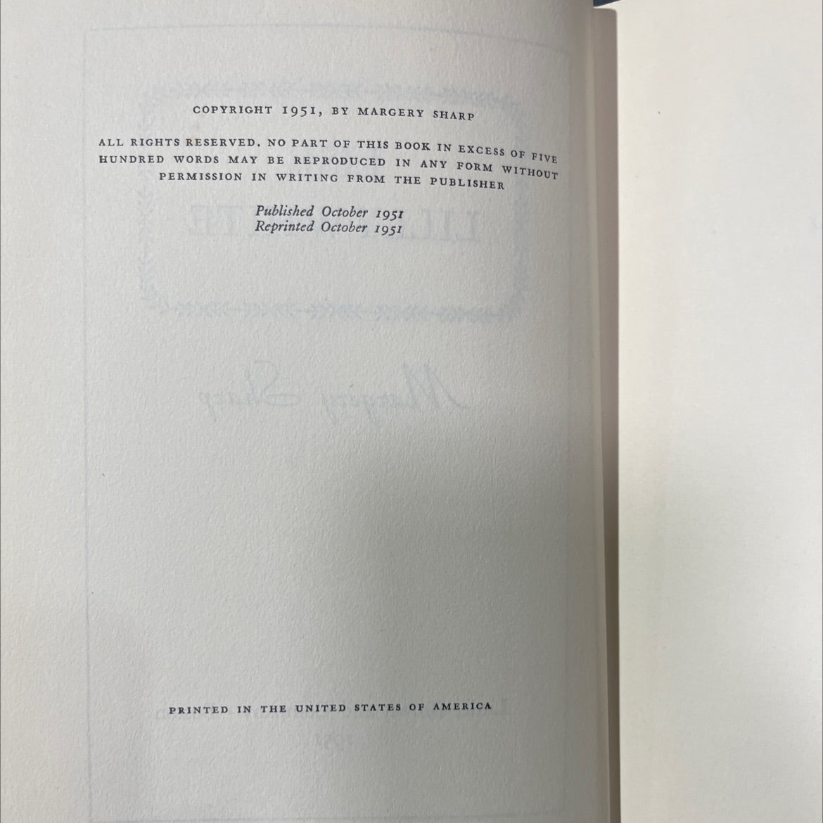 lise lilly white book, by Margery Sharp, 1951 Hardcover image 3