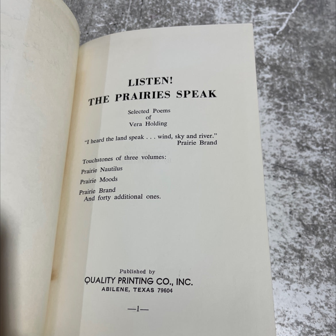 SIGNED listen! the prairies speak selected poems of vera holding book, by Vera Holding, 1968 Hardcover, First Edition, image 2