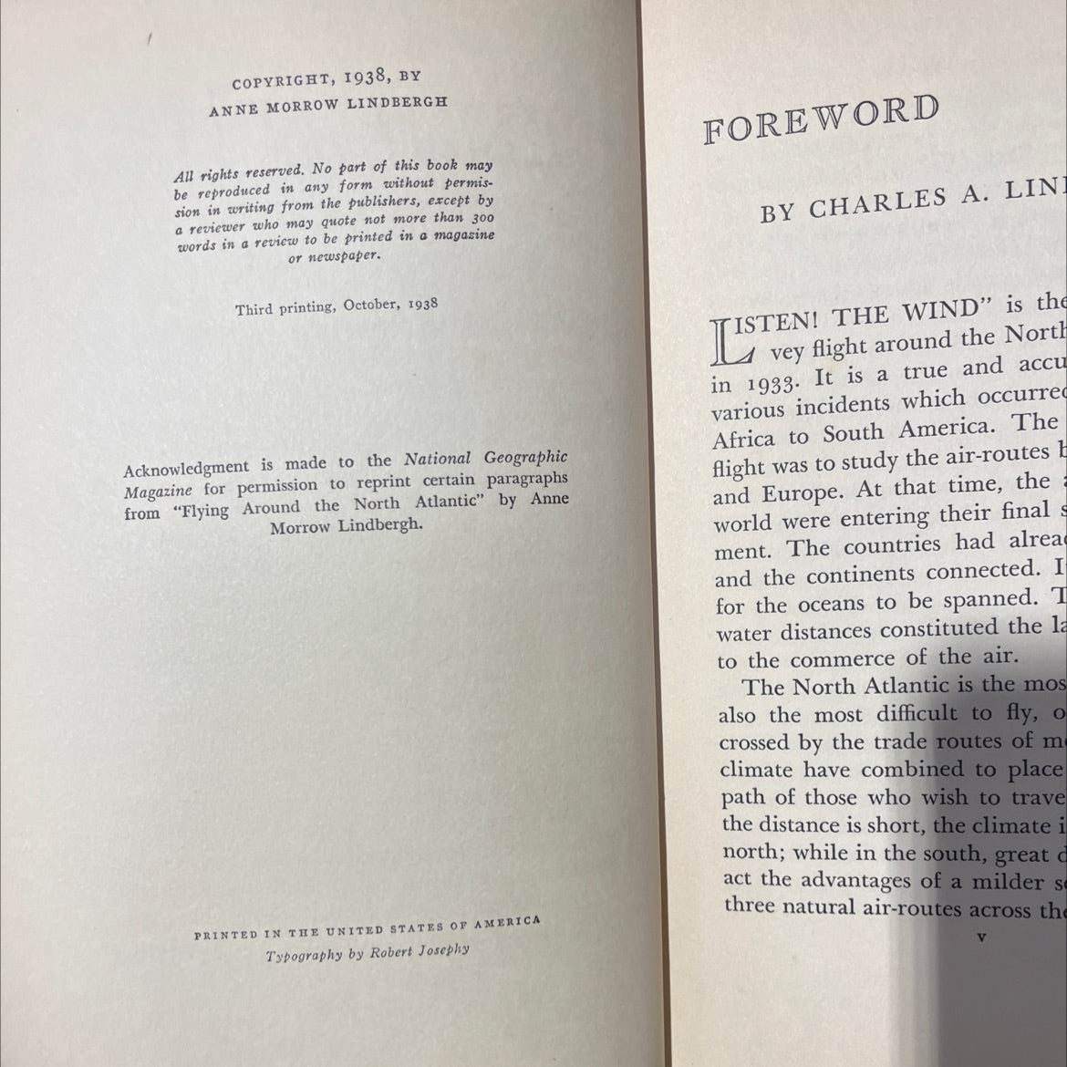 listen! the wind book, by anne morrow lindbergh, 1938 Hardcover image 3