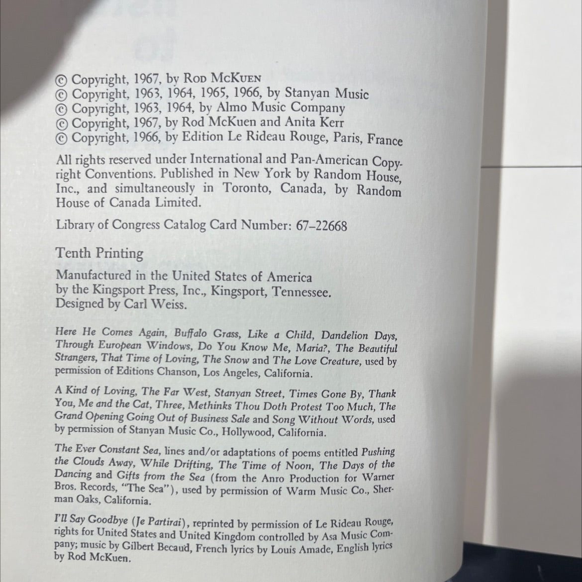 listen to the warm book, by rod mckuen, 1967 Hardcover image 3