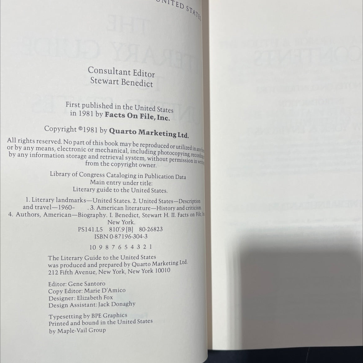 literary guide to the united states book, by Stewart Benedict, 1981 Hardcover image 3