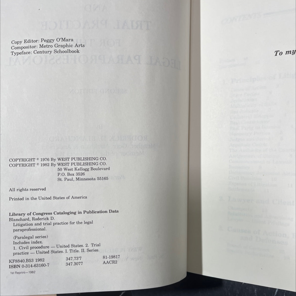 litigation and trial practice for the legal paraprofessional book, by roderick d. blanchard, 1982 Hardcover image 3