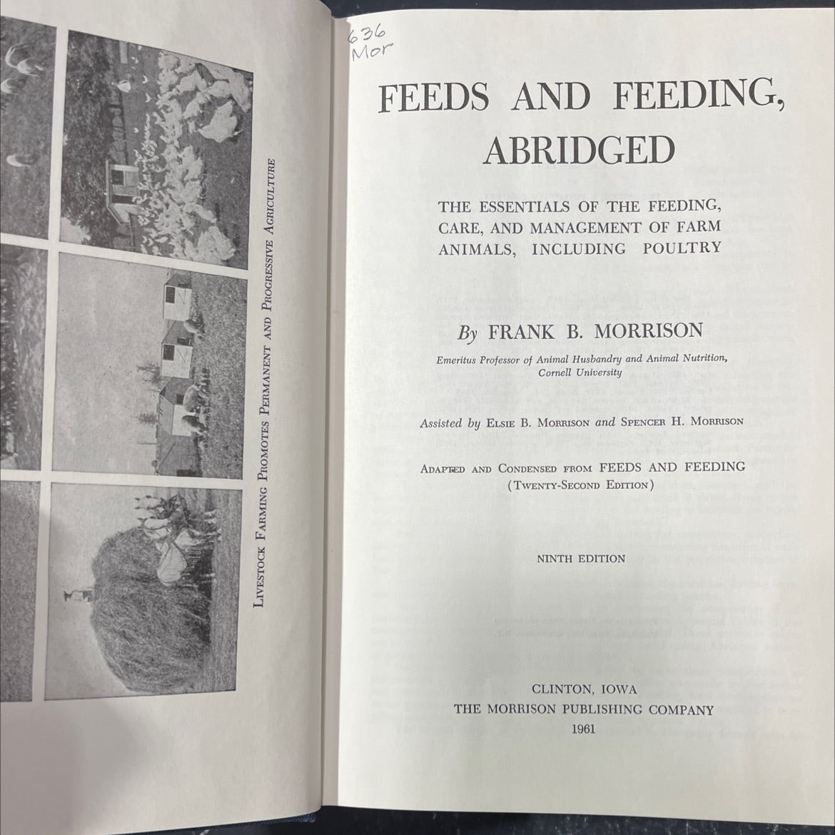 livestock farming promotes permanent and progressive agriculture book, by frank b. morrison, 1961 Hardcover image 2