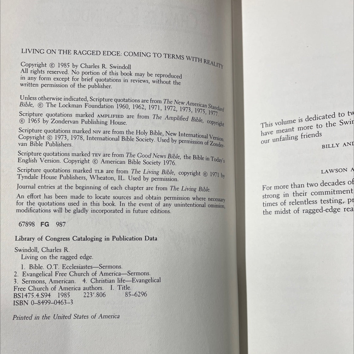 living on the ragged edge: coming to terms with reality book, by charles r. swindoll, 1985 Hardcover image 3