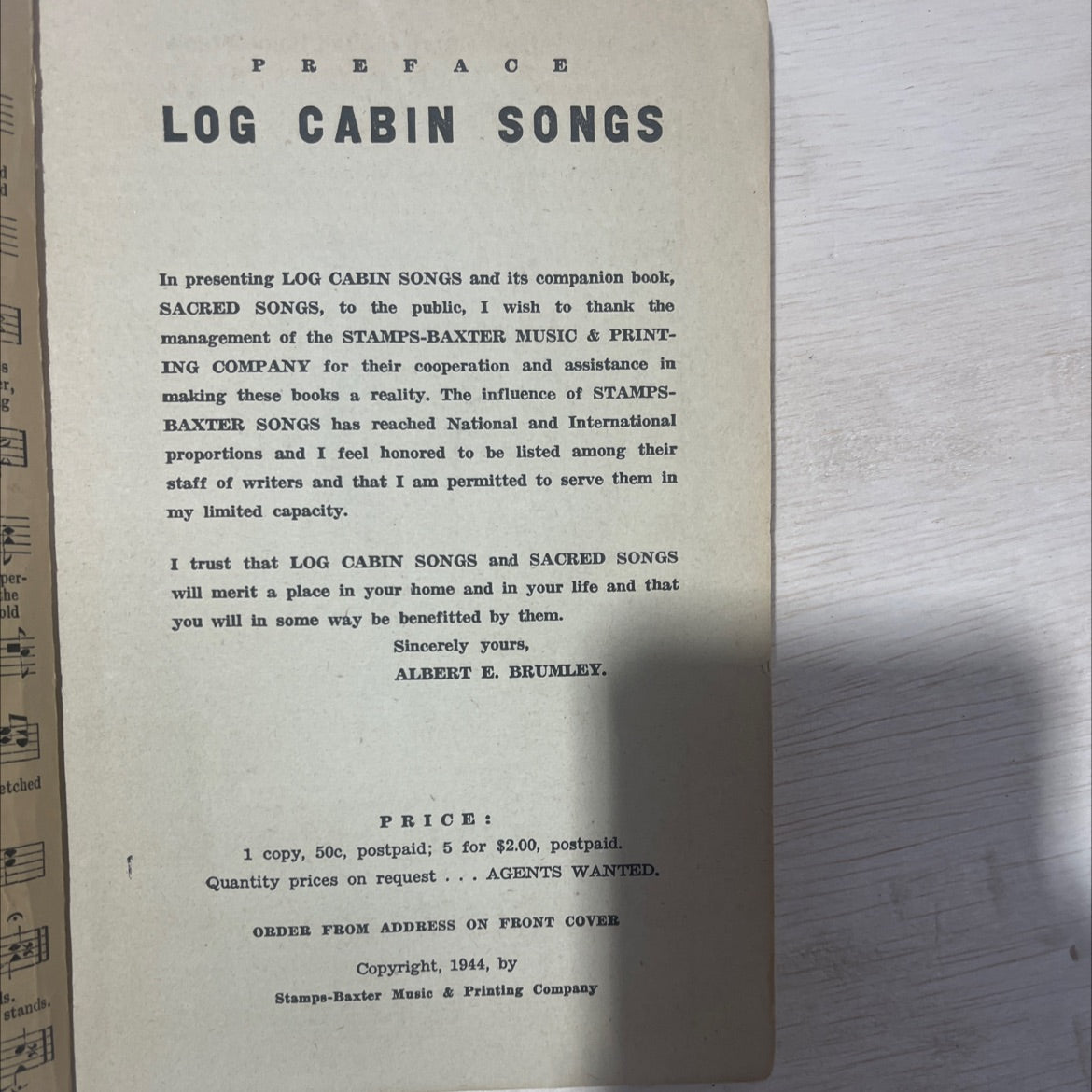 log cabin songs book, by albert e. brumley, 1944 Paperback, Antique image 2
