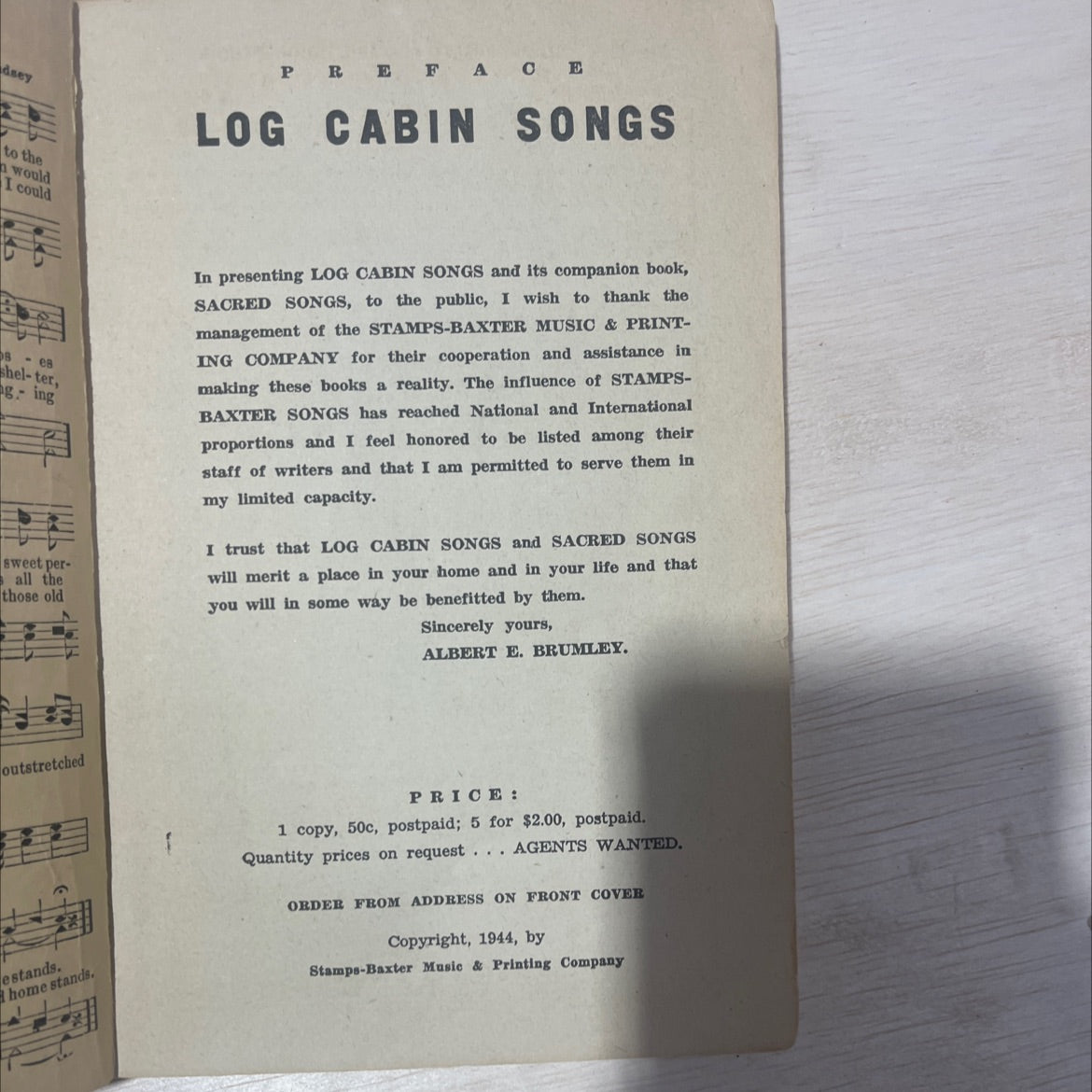 log cabin songs book, by albert e. brumley, 1944 Paperback, Antique image 3