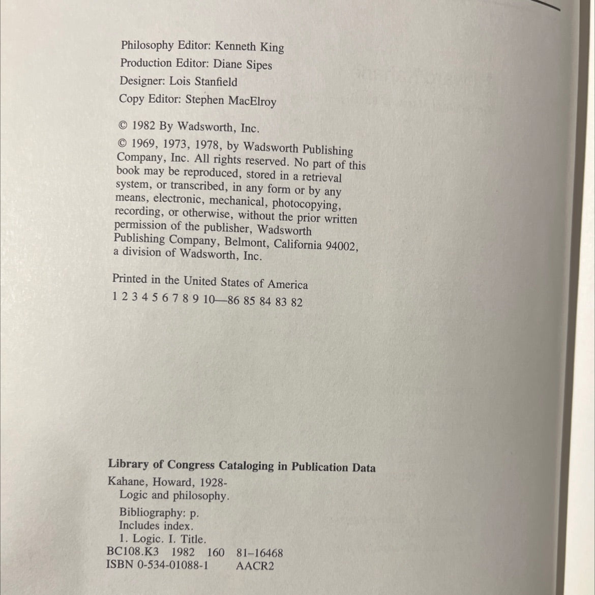 logic and philosophy book, by Howard Kahane, 1982 Hardcover image 3