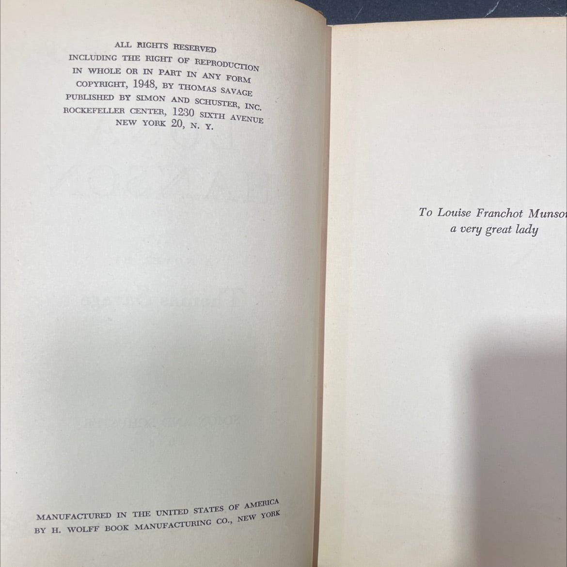 lona hanson book, by Thomas Savage, 1948 Hardcover image 3