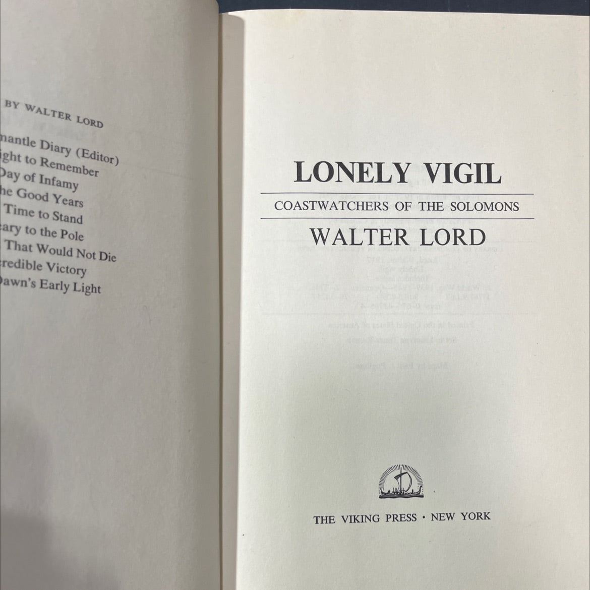 lonely vigil book, by walter lord, 1977 Hardcover image 2