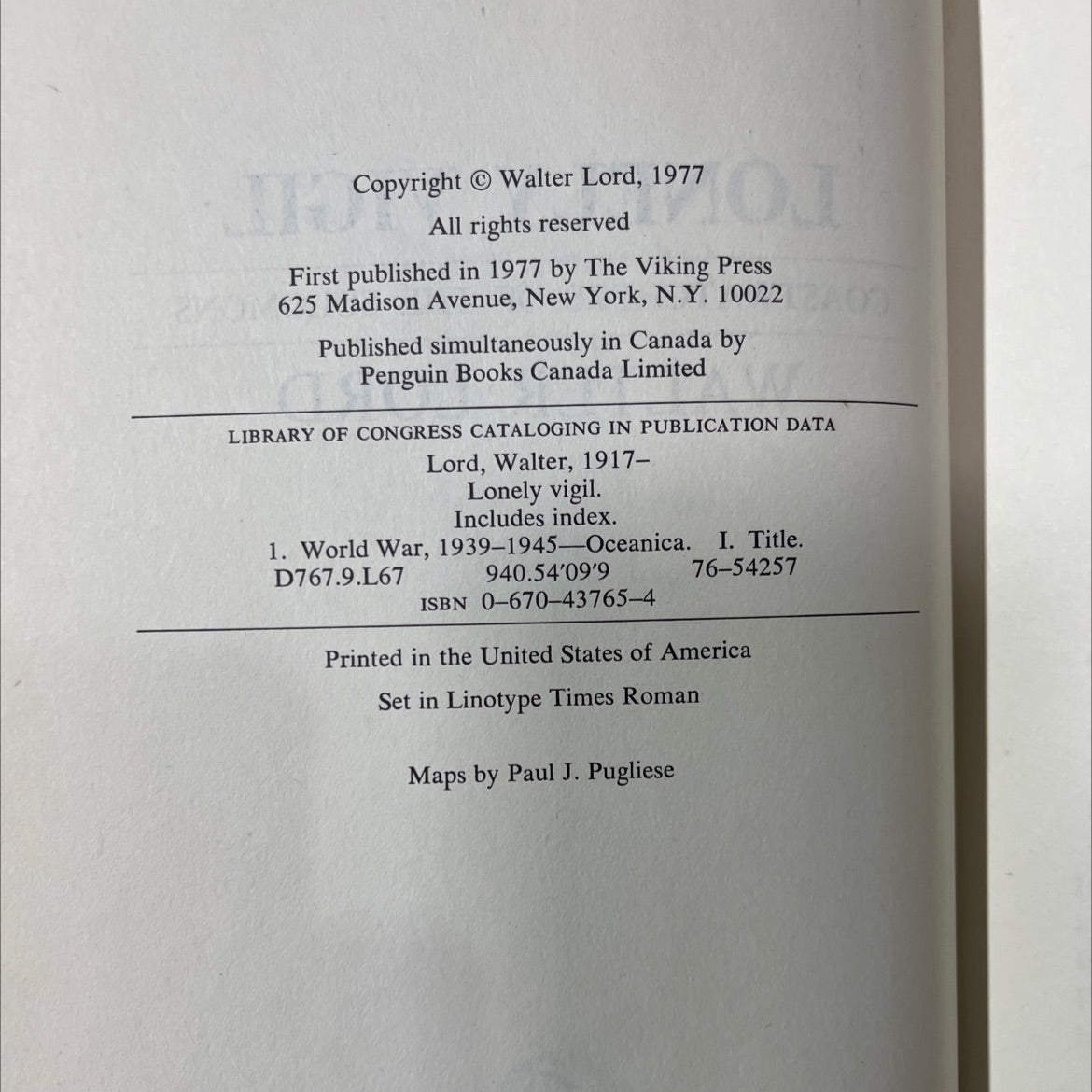 lonely vigil book, by walter lord, 1977 Hardcover image 3