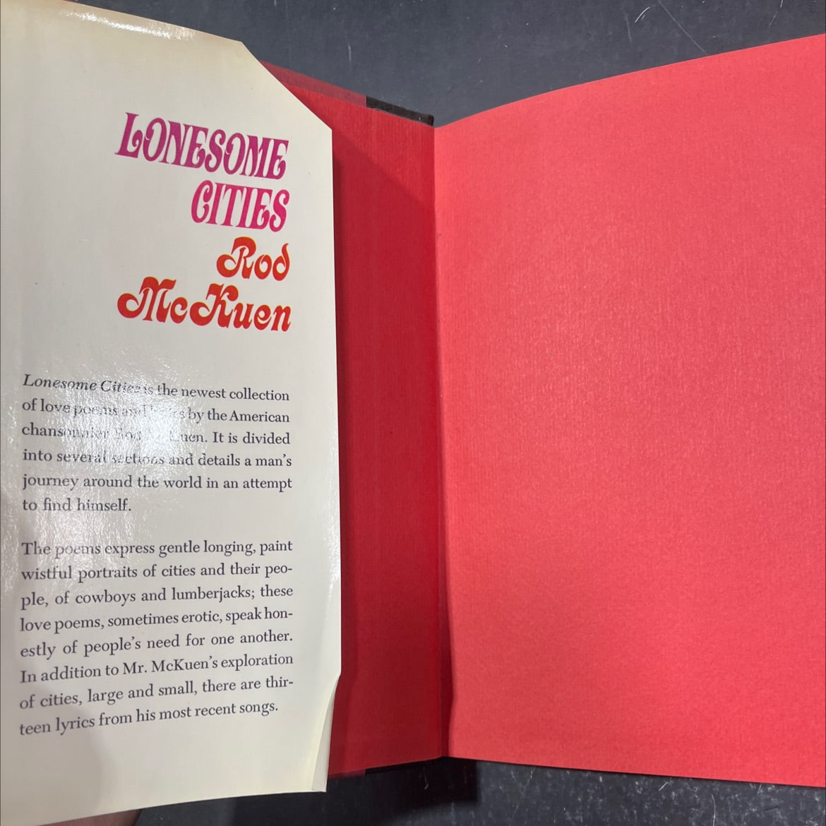 lonesome cities book, by Rod McKuen, 1970 Hardcover image 4