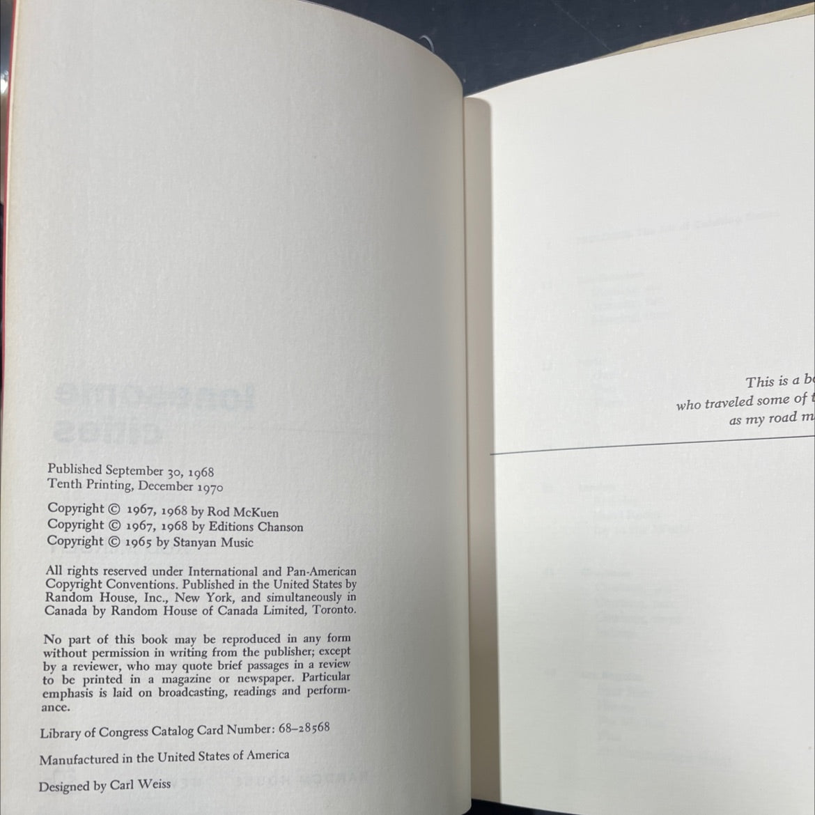 lonesome cities book, by Rod McKuen, 1970 Hardcover image 3