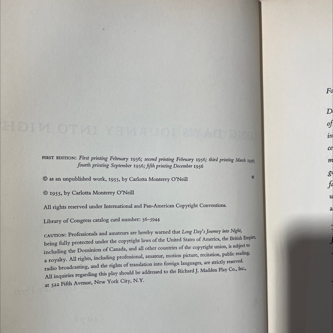 long day's journey into night book, by Eugene O'Neill, 1956 Hardcover image 3