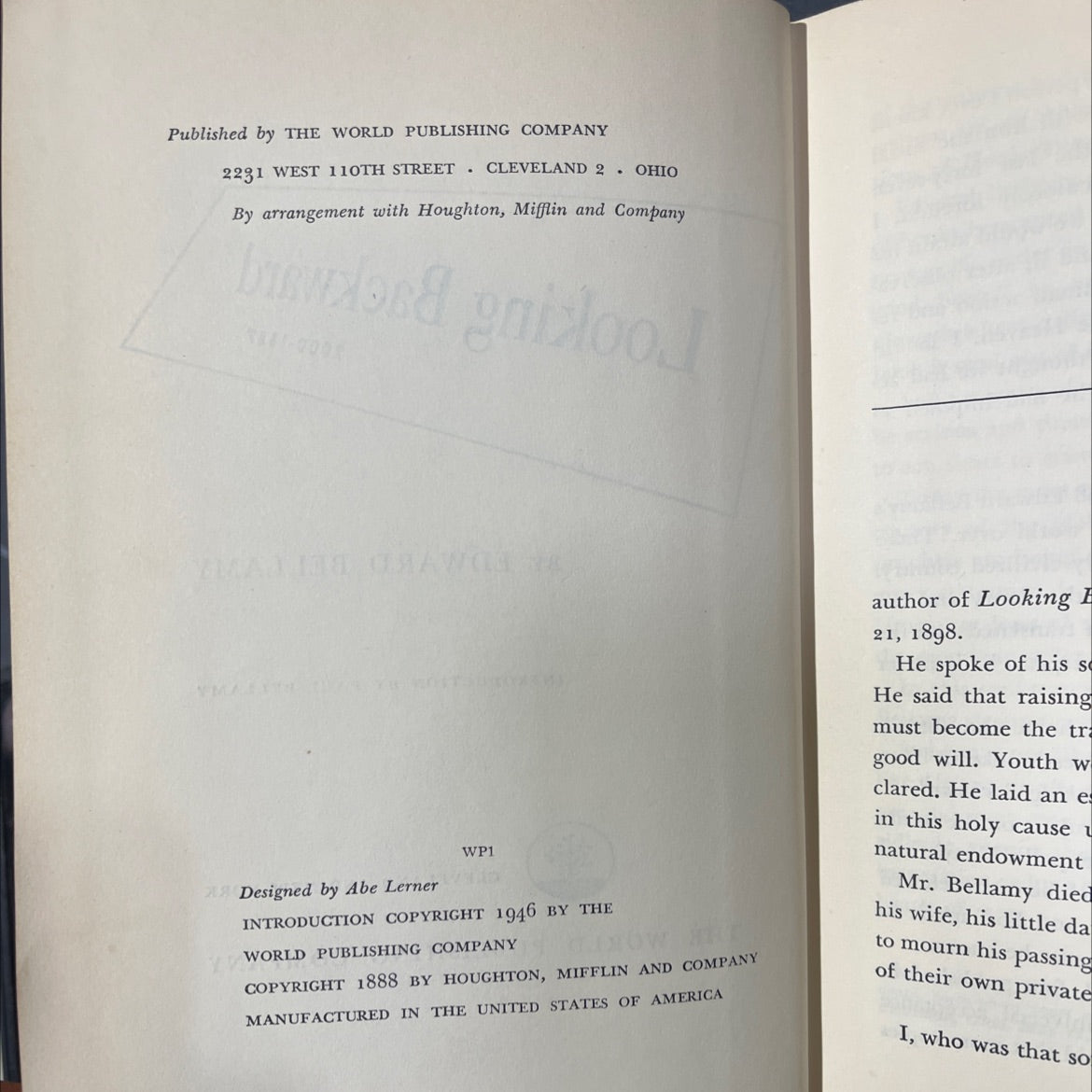 looking backward 2000-1887 book, by edward bellamy, 1946 Hardcover image 3