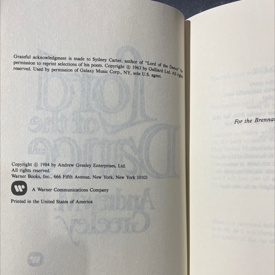 lord of the dance book, by andrew m. greeley, 1984 Hardcover image 3