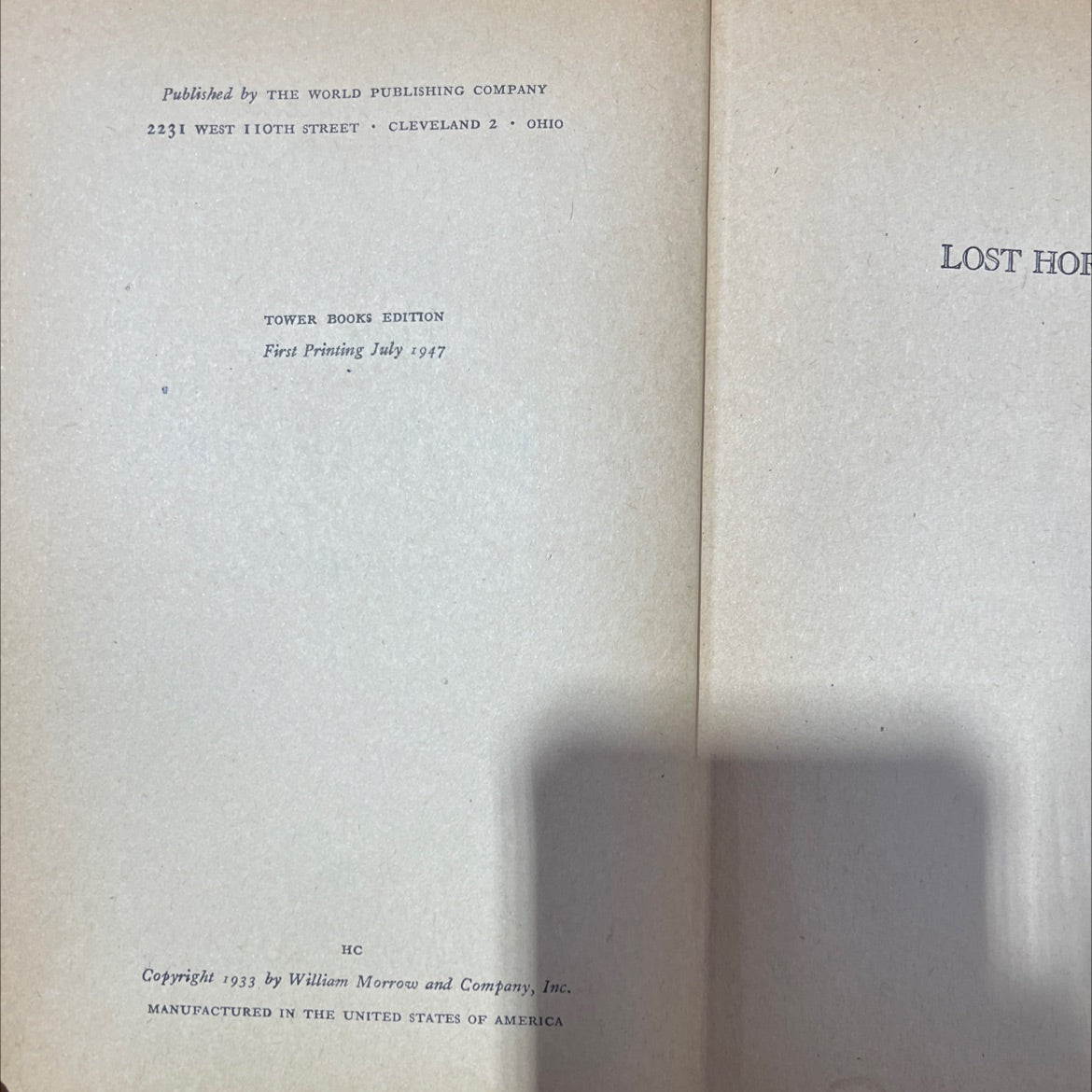 lost horizon book, by james hilton, 1947 Hardcover image 3