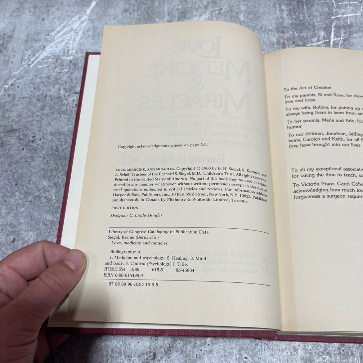 love, medicine & miracles book, by Bernie S. Siegel, M.D., 1986 Hardcover image 3