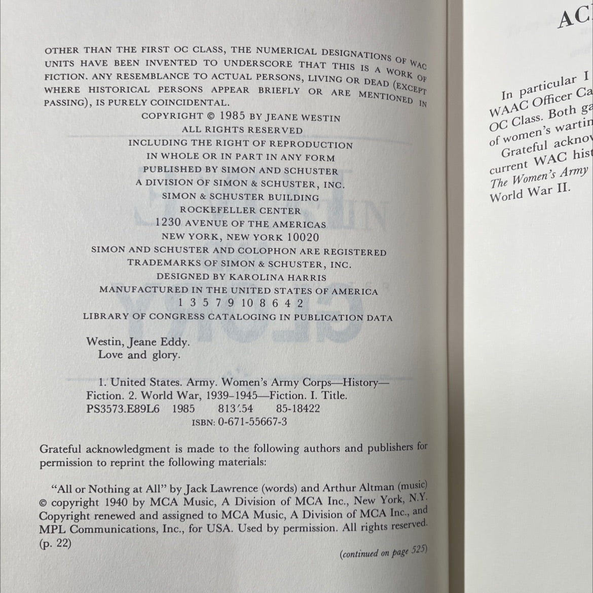 love and glory book, by jeane westin, 1985 Hardcover image 3