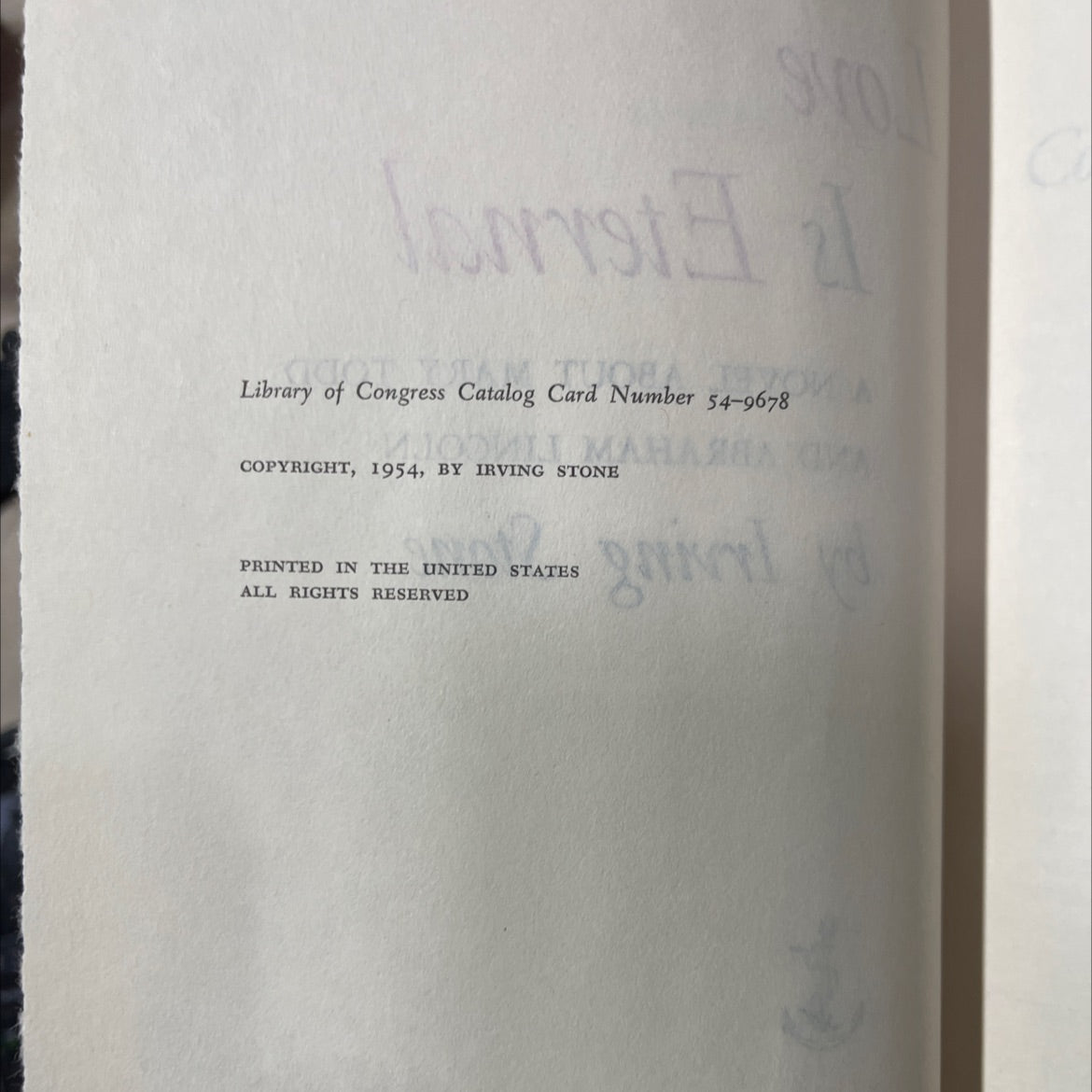 love is eternal a novel about mary todd and abraham lincoln book, by irving stone, 1954 Hardcover image 3