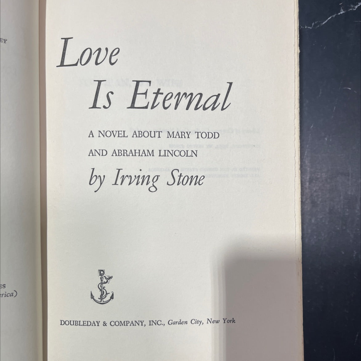 love is eternal a novel about mary todd and abraham lincoln book, by irving stone, 1954 Hardcover image 2