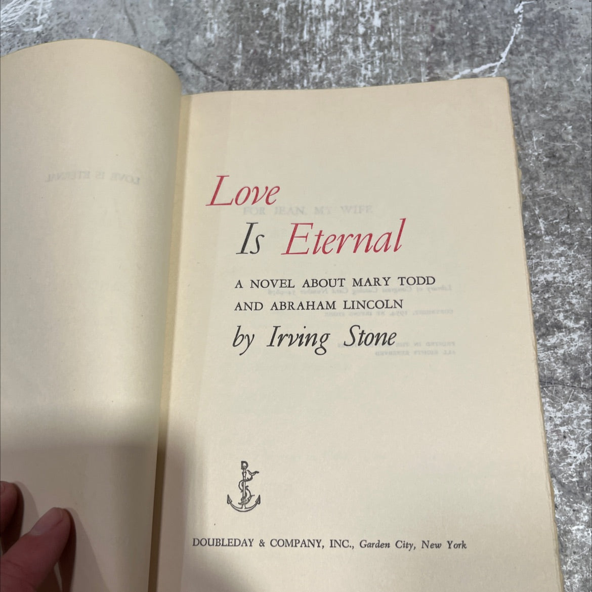 love or jean my wife is eternal a novel about mary todd and abraham lincoln book, by irving stone, 1954 Hardcover image 2