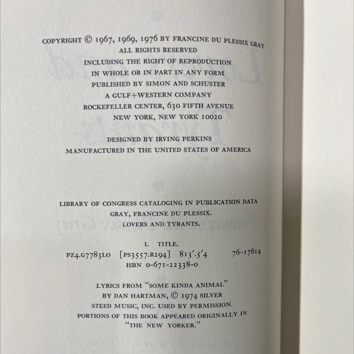 lovers and tyrants book, by francine du plessix gray, 1976 Hardcover image 3