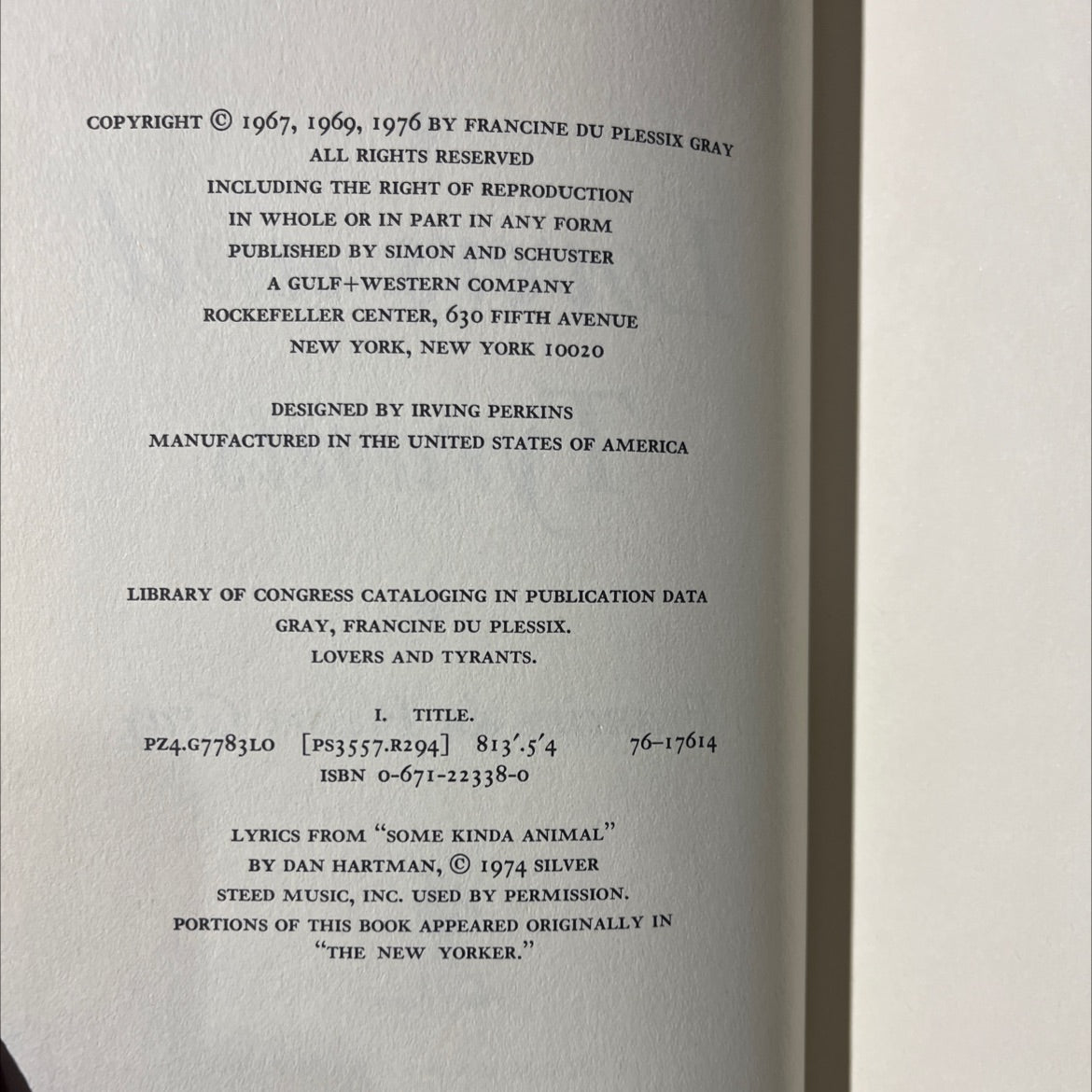 lovers and tyrants book, by francine du plessix gray, 1976 Hardcover image 3
