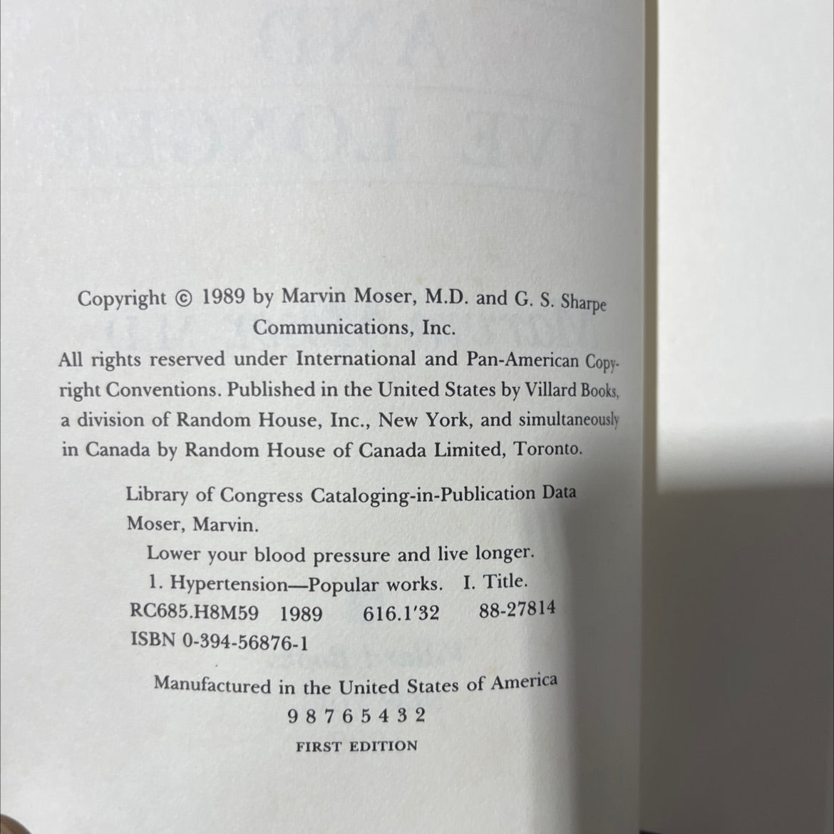 lower your blood pressure and live longer book, by Marvin Moser, M.D., 1989 Hardcover image 3