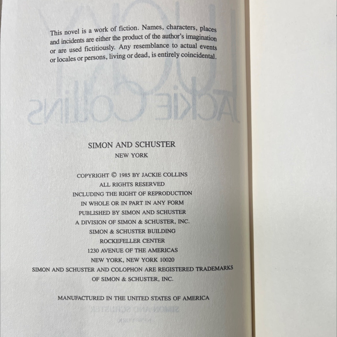 lucky jackie collins book, by jackie collins, 1985 Hardcover image 3
