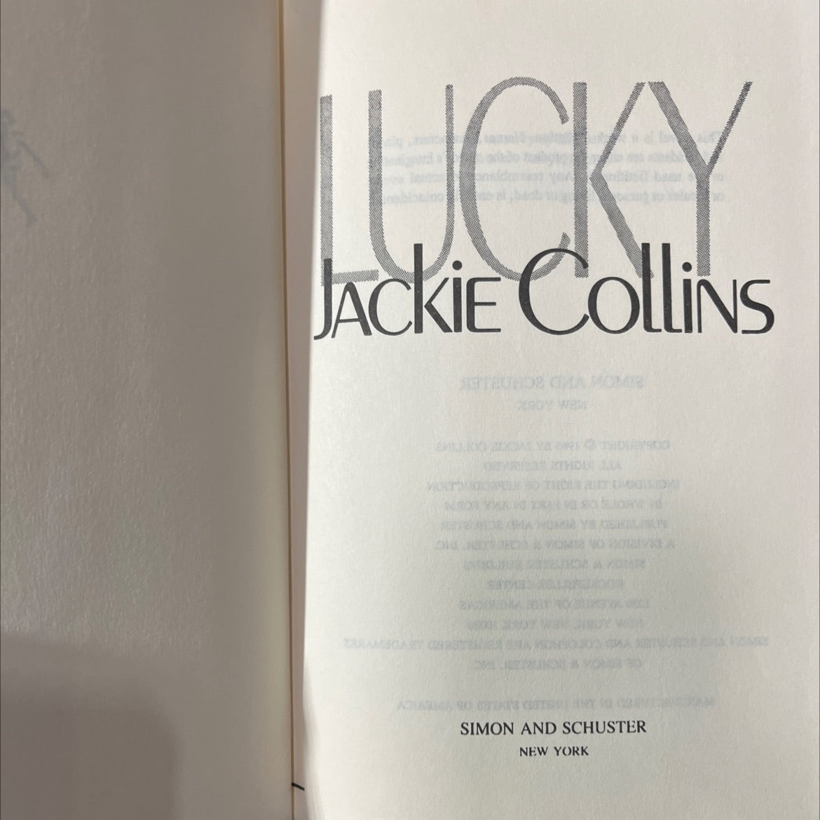 lucky jackie collins book, by jackie collins, 1985 Hardcover image 2
