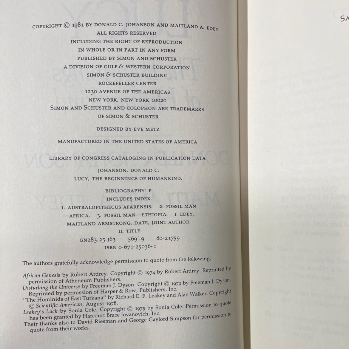 lucy the beginnings of humankind book, by donald c. johanson and maitland a. edey, 1981 Hardcover image 3